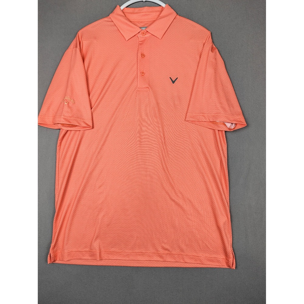 Callaway Mens Golf Polo Shirt Medium Coral Orange Micro Dot CGKSE0U7 S/S